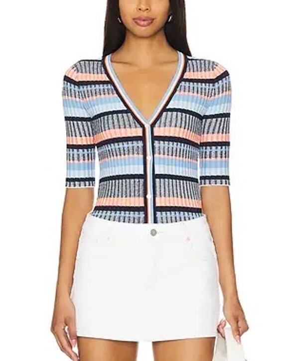 Veronica Beard Sweaters - Veronica Beard Calliope Blue Stripe Cardigan Small NEW Short Sleeve V-neck Top